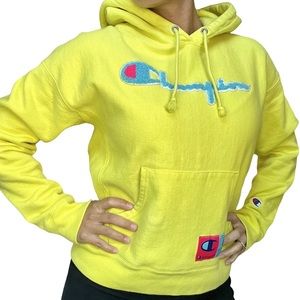 CHAMPION REVERSE WEAVE HOODIE NEON YELLOW SWEATSHIRT SZ M